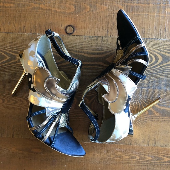 Cocktail black gold silver handmade high heels - Picture 3 of 7